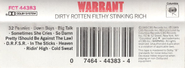 Buy Warrant : Dirty Rotten Filthy Stinking Rich (Cass, Album