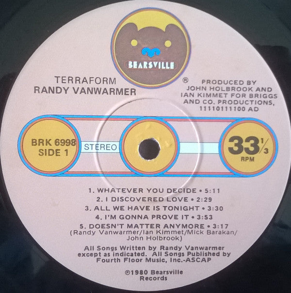 Randy Vanwarmer - Terraform (LP, Album, Win) (M)