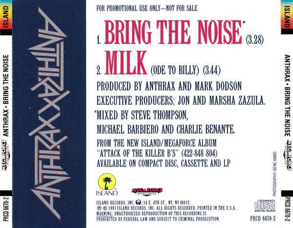 Buy Anthrax : Bring The Noise (CD, Single, Promo) Online for a