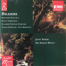 Load image into Gallery viewer, Brahms*, Janet Baker, London Philharmonic Orchestra, London Symphony Orchestra, Sir Adrian Boult : Serenades Nos. 1 &amp; 2, Haydn Variations, Academic Festival Overture, Tragic Overture, Alto Rhapsody (2xCD, Comp, RM)