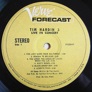 Tim Hardin : Tim Hardin 3 Live In Concert (LP, Album, MGM)