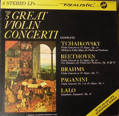 Pyotr Ilyich Tchaikovsky, Ludwig van Beethoven, Johannes Brahms, Niccolò Paganini, Édouard Lalo : Great Violin Concerti (4xLP, Album + Box, Comp)