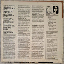 Load image into Gallery viewer, Ronald Borror With Lucy Shelton, Edmund Niemann - Halsey Stevens / Henry Cowell / Leonard Bernstein / Otto Luening / Arthur Pryor / Karl Kroeger : Sonata For Trombone And Piano / Hymn And Fuguing Tune No. 13 / Elegy For Mippy II / Sonata For Trombone And Piano / Annie Laurie (Air Varie) / Tres Psalmi Davidis (For Soprano And Trombone) (LP, Album)