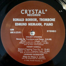 Load image into Gallery viewer, Ronald Borror With Lucy Shelton, Edmund Niemann - Halsey Stevens / Henry Cowell / Leonard Bernstein / Otto Luening / Arthur Pryor / Karl Kroeger : Sonata For Trombone And Piano / Hymn And Fuguing Tune No. 13 / Elegy For Mippy II / Sonata For Trombone And Piano / Annie Laurie (Air Varie) / Tres Psalmi Davidis (For Soprano And Trombone) (LP, Album)