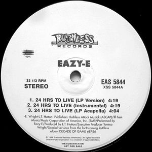 Eazy-E : 24 Hours To Live (12", Promo)