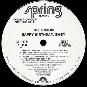 Joe Simon : Happy Birthday, Baby (LP, Album, Promo)