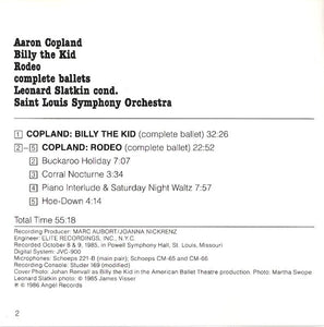 Aaron Copland, Leonard Slatkin, Saint Louis Symphony Orchestra : Billy The Kid / Rodeo (CD, Club)