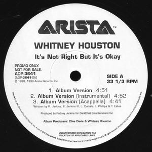 Whitney Houston : It's Not Right But It's Okay (12", Promo)