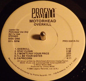 Motörhead : Overkill (LP, Album, Promo, RE)