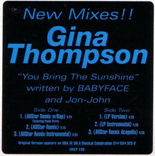 Load image into Gallery viewer, Gina Thompson : You Bring The Sunshine (12", Promo)