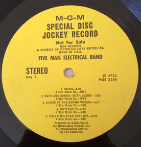 Five Man Electrical Band : Good-byes And Butterflies (LP, Promo)