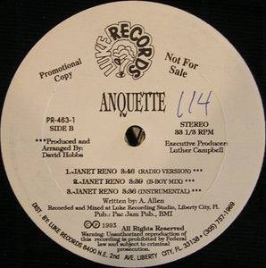 Anquette : I'll Always Be There For You / Janet Reno (12", Promo)