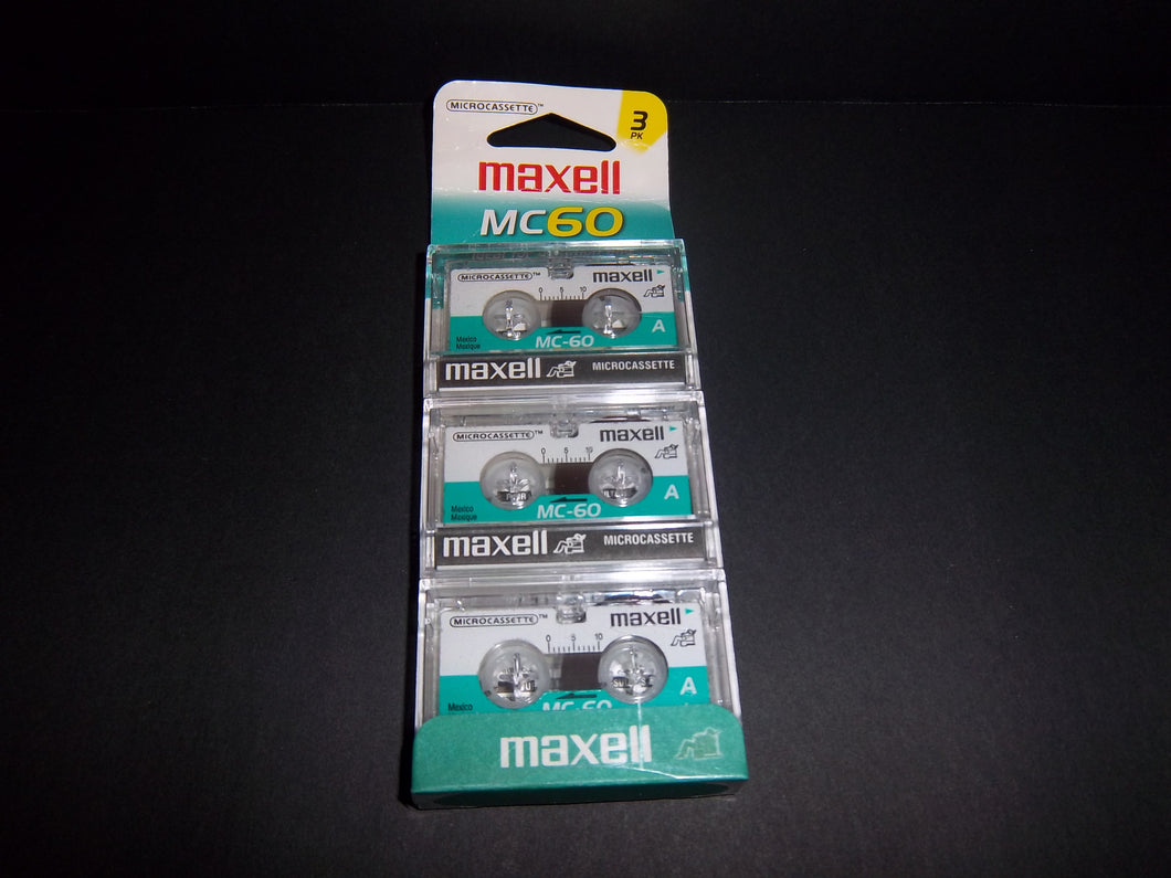 Maxell MC-60 3 Pack Microcassette 1.2 cm/sec 120 mins. - New & Factory Sealed!!