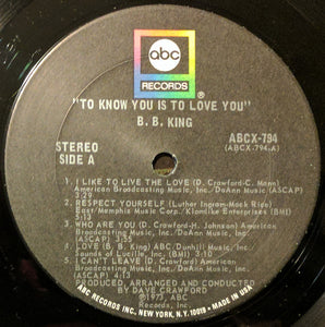 B.B. King : To Know You Is To Love You (LP, Album)