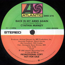 Load image into Gallery viewer, Cynthia Manley : Back In My Arms Again (12&quot;, Promo)