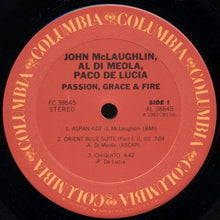 Load image into Gallery viewer, John McLaughlin, Al Di Meola, Paco De Lucía : Passion, Grace &amp; Fire (LP, Album, Car)