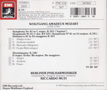 Load image into Gallery viewer, Mozart*, Berliner Philharmoniker, Riccardo Muti : Symphonie No. 41 &#39;Jupiter&#39;. Divertimento KV 136. (CD, Album, Club)