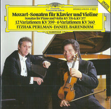 Load image into Gallery viewer, Mozart*, Itzhak Perlman, Daniel Barenboim : Sonaten Für Klavier Und Violine = Sonatas For Piano And Violin KV 376 &amp; KV 377 • 12 Variationen KV 359 • 6 Variationen KV 360 (CD)