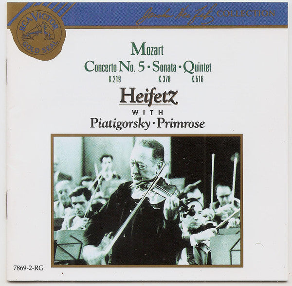 Mozart*, Heifetz*, Piatigorsky*, Primrose* : Concerto No.5 K.219, Sonata K.378, Quintet K.516  (CD, Comp, RE)