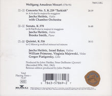 Load image into Gallery viewer, Mozart*, Heifetz*, Piatigorsky*, Primrose* : Concerto No.5 K.219, Sonata K.378, Quintet K.516  (CD, Comp, RE)