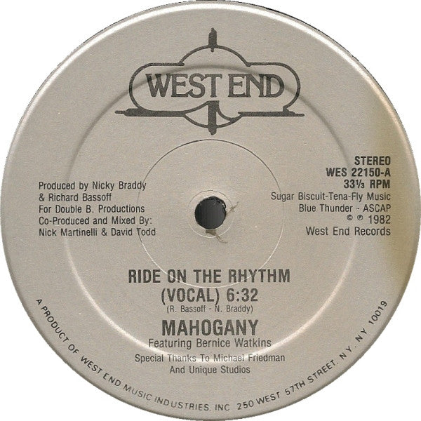 Mahogany Featuring Bernice Watkins : Ride On The Rhythm (12