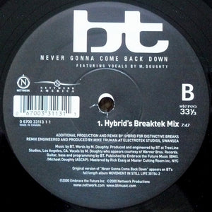 BT Featuring M. Doughty* : Never Gonna Come Back Down (12")