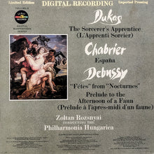 Load image into Gallery viewer, Dukas* / Chabrier* / Debussy* / Zoltan Rozsnyai, The Philharmonia Hungarica* : The Sorcerer's Apprentice = L' Apprenti Sorcier / España / "Fétes" From "Nocturnes" /  Prelude To The Afternoon Of A Faun = Prélude À L'après-midi D'un Faune  (LP, Album, Ltd)