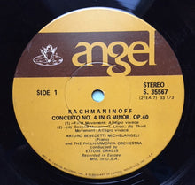Load image into Gallery viewer, Arturo Benedetti Michelangeli, Philharmonia Orchestra, Ettore Gracis, Sergei Vasilyevich Rachmaninoff, Maurice Ravel : Rachmaninoff Concerto No. 4 In G Minor / Ravel Concerto In G Major (LP, Album, RP)