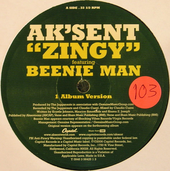 Ak'sent Featuring Beenie Man : Zingy (12