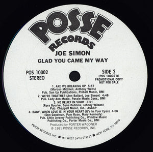 Joe Simon : Glad You Came My Way (LP, Album, Promo)