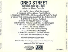 Load image into Gallery viewer, Greg Street : Six O&#39;Clock Vol. 1 (Advance Album Sampler) (CD, Advance, Promo, Smplr)