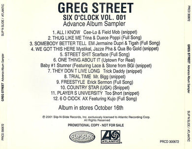 Greg Street : Six O'Clock Vol. 1 (Advance Album Sampler) (CD, Advance, Promo, Smplr)