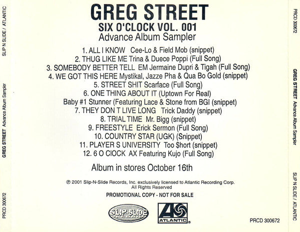 Greg Street : Six O'Clock Vol. 1 (Advance Album Sampler) (CD, Advance, Promo, Smplr)