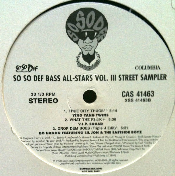 Various : So So Def Bass All-Stars Vol. III Street Sampler (LP, Promo, Smplr)