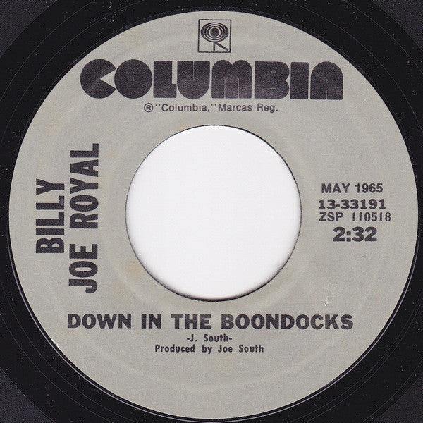 Billy Joe Royal : Down In The Boondocks / Cherry Hill Park (7