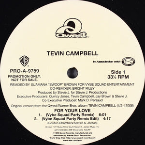 Tevin Campbell : For Your Love (Remixes) (12", Promo)