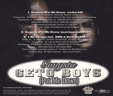 Geto Boys : Gangsta (Put Me Down) (CD, Single, Promo)