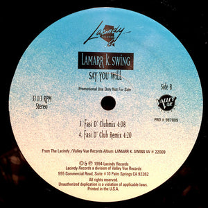 Lamarr K. Swing : Say You Will (12", Promo)