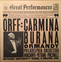 Load image into Gallery viewer, Orff* : Ormandy*, Philadelphia Orchestra*, Harsanyi*, Pertak*, Presnell*, Rutgers University Choir*, F. Walter* : Carmina Burana (LP, Album)