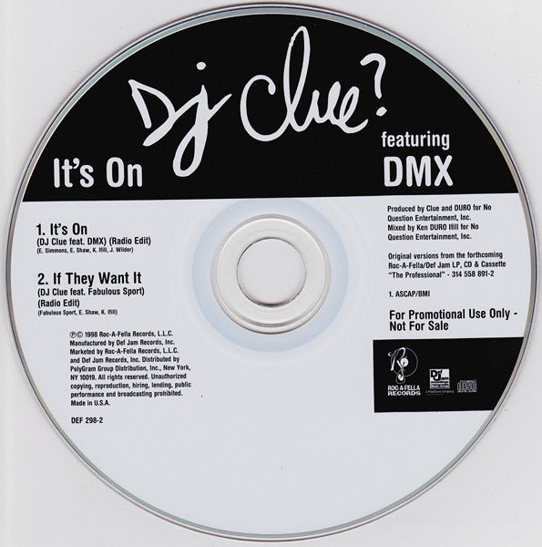 DJ Clue Featuring DMX - It's On (CD, Single, Promo) (NM or M-)