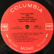 Load image into Gallery viewer, Paul Revere &amp; The Raiders Featuring Mark Lindsay : Here They Come! (LP, Album, Mono, RE)