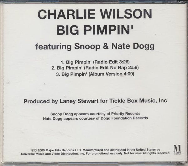 Charlie Wilson Featuring Snoop* & Nate Dogg : Big Pimpin' (CD, Single, Promo)