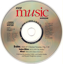 Load image into Gallery viewer, Brahms* / Vaughan Williams* / Milhaud* - Jonathan Cohler With Judith Gordon And Randall Hodgkinson : Clarinet Sonatas / Six Studies / Duo Concertant (CD, Comp)