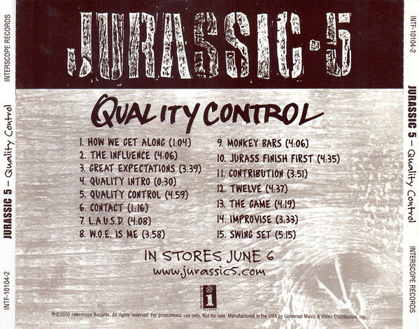 Jurassic 5 : Quality Control (CD, Album, Promo)