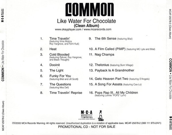 Common : Like Water For Chocolate (Clean Album) (CD, Album, Promo, Cle)