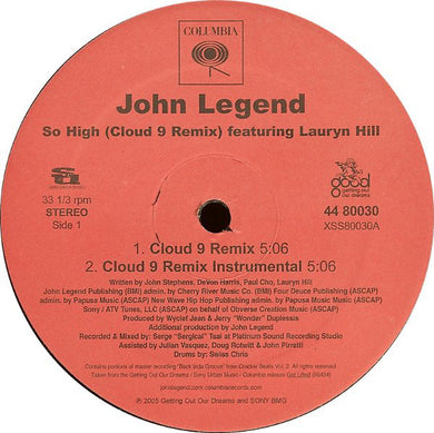 John Legend Featuring Lauryn Hill : So High (Cloud 9 Remix) (12