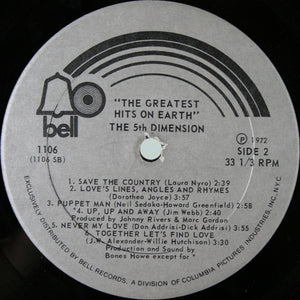 The Fifth Dimension : Greatest Hits On Earth (LP, Comp)