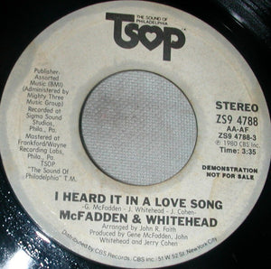 McFadden & Whitehead : I Heard It In A Love Song  (7", Promo)