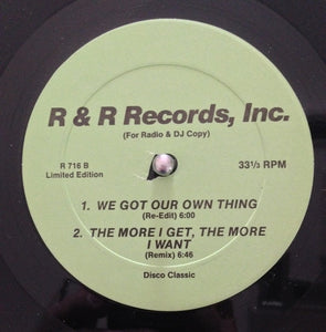 C.J. & Co / Lorraine Johnson : We Got Our Own Thing / The More I Get, The More I Want (12", Ltd, Unofficial)