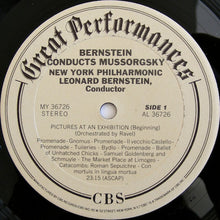 Load image into Gallery viewer, Modest Mussorgsky : Leonard Bernstein, The New York Philharmonic Orchestra : Pictures At An Exhibition/A Night On Bald Mountain (LP, Comp, RE)
